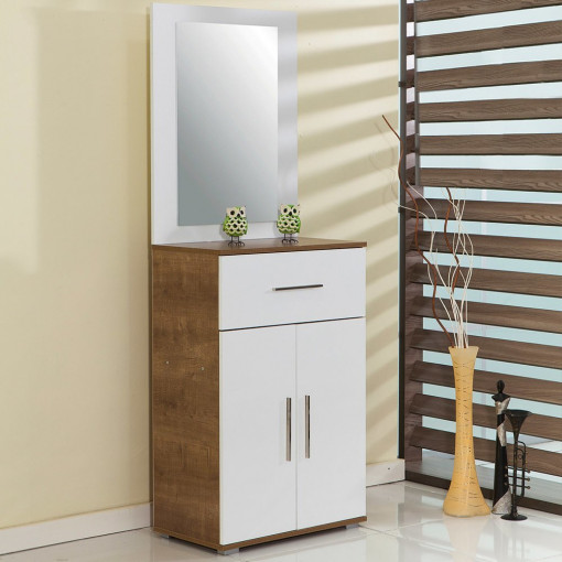 Comoda hol cu oglinda Enigma, Asos Home, alb-stejar, 65x180x38cm