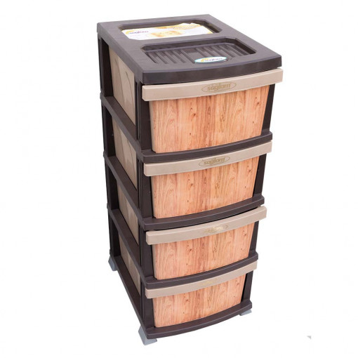 Dulap comoda plastic universal depozitare, 4 sertare, model Wood