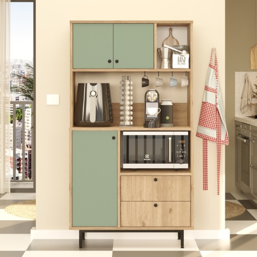 Dulap inalt de bucatarie Nora, 160X35,5X88 cm, culoare stejar-verde smarald