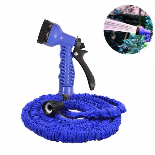 Furtun extensibil pentru gradina 10 - 30 metri, cap de udat cu pulverizator reglabil, albastru