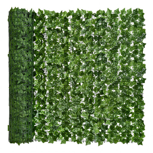 Gard paravan viu cu frunze artificiale, verde inchis, 300x150 cm