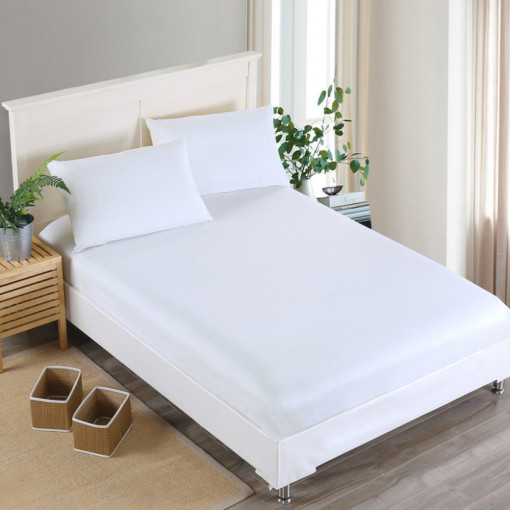 Husa de pat frotir cu elastic 180x200cm + 2 fete de perna 50x70cm, alb