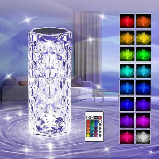 Lampa ambientala cu LED 16 culori, incarcare USB, control cu telecomanda si tactil