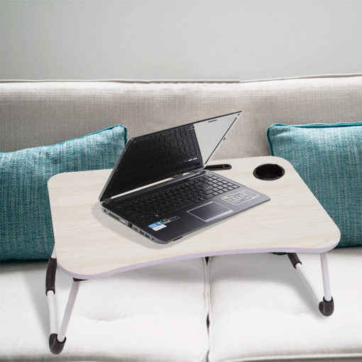Masuta stand laptop multifunctionala Grunberg, MDF si metal, alb - crem
