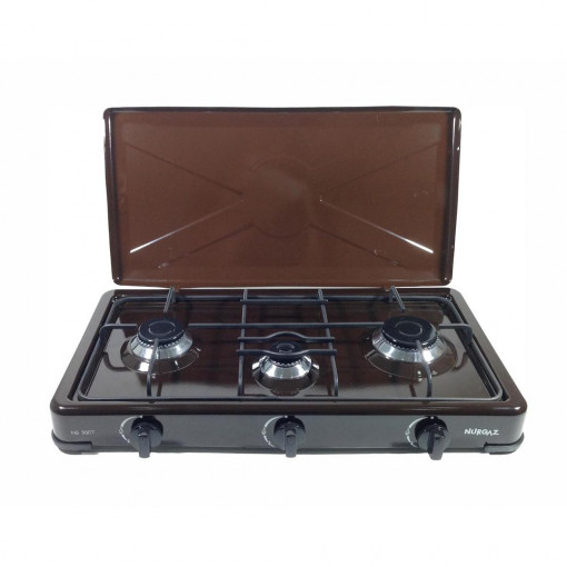 Aragaz emailat Nurgaz cu 3 ochiuri, 65 x 38 cm, maro, alimentare GPL