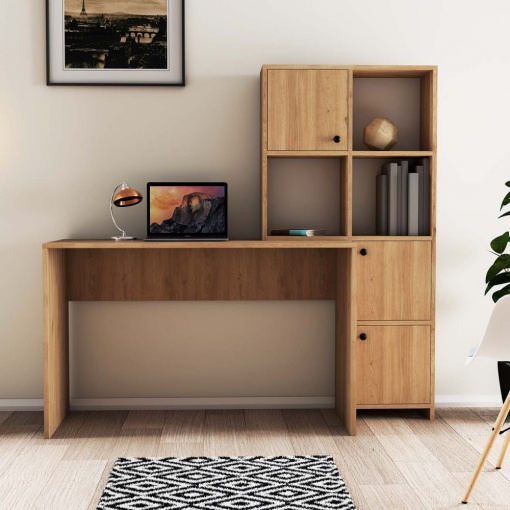 Birou lucru cu rafturi dreapta, dimensiuni 120x75x51.5 cm, stejar