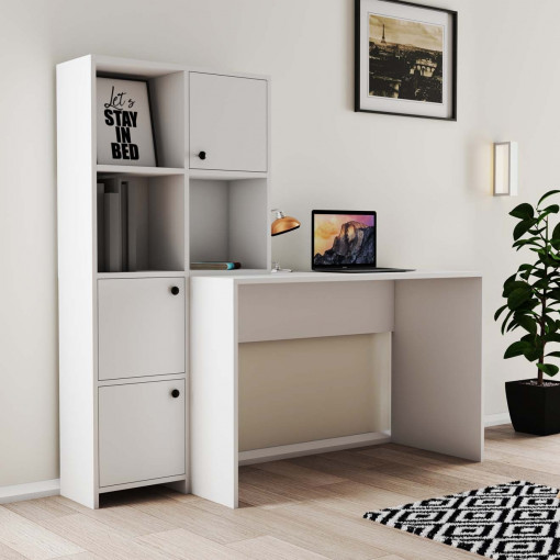 Birou Mira D, practic si spatios, dimensiuni 156.8 x 75 x 51.5 cm, alb