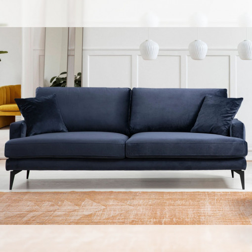 Canapea 3 locuri Papira cu cadru din lemn de fag si tapiterie albastru inchis