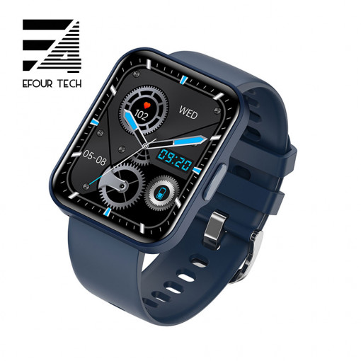 Ceas smartwatch barbati - dama, ritm cardiac, oxigen sange, tensiune arteriala, Efour Tech E21, albastru