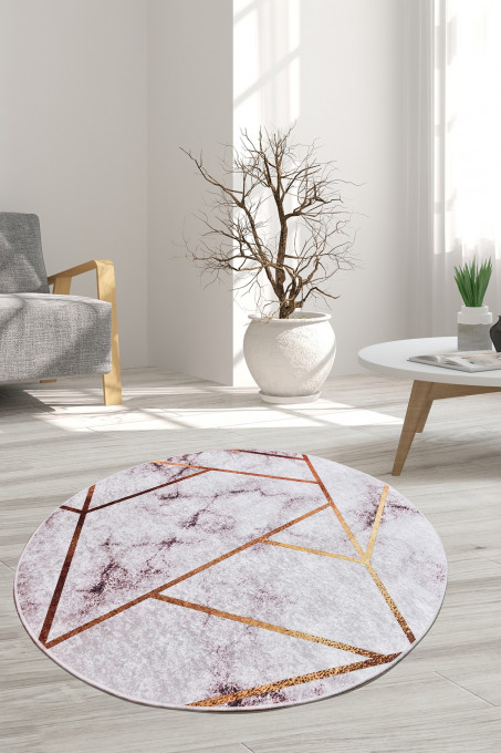 Covor cu print digital 3D Brett, 120 cm rotund, poliester 100%, spate antiderapant