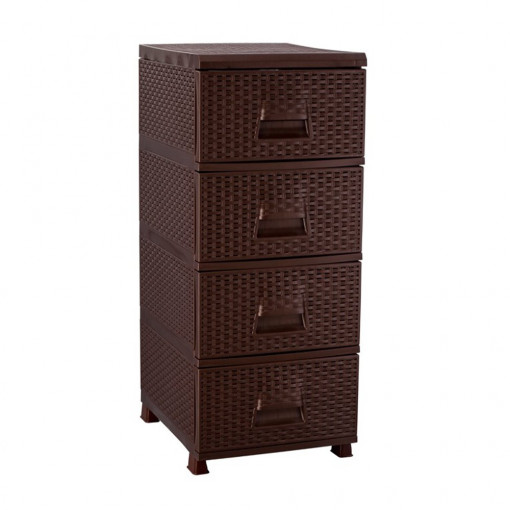 Dulap plastic universal pentru depozitare Asos Home, tip ratan, 4 sertare, bitter, 90x46x37.5cm