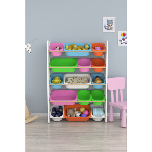 Biblioteca-organizator pentru copii, cu rafturi colorate, alb, Icona