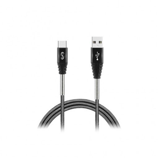 Cablu date textil USB la Type C Fonex, 1 metru, gri