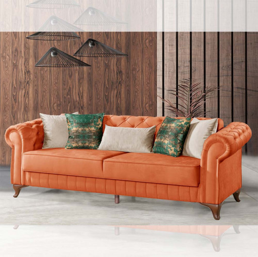 Canapea de doua locuri Pedesa-Toledo, cadru lemn, tapiterie portocaliu