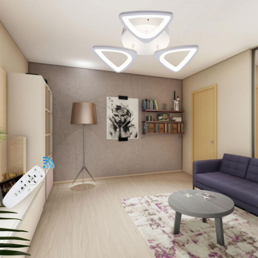 Lustra LED dimabila cu telecomanda de 50W cu 3 brate si 3 culori - 450mm x 85mm