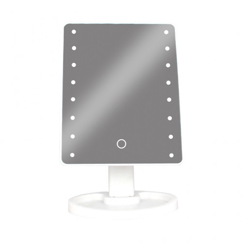 Oglinda de machiaj cu LED, ecran tactil, rotire 360 grade, spatiu de depozitare accesorii