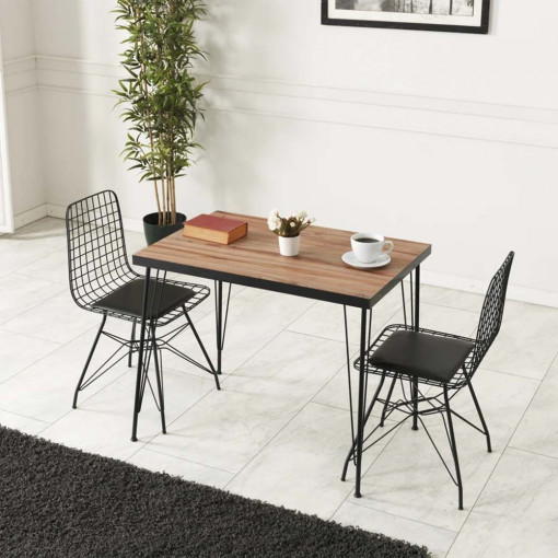 Set de masa cu doua scaune Assel Asu, culoare nuc