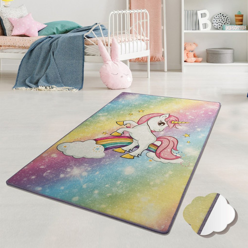 Covor camera copilului dreptunghiular Unicorn, multicolor, 100x160cm