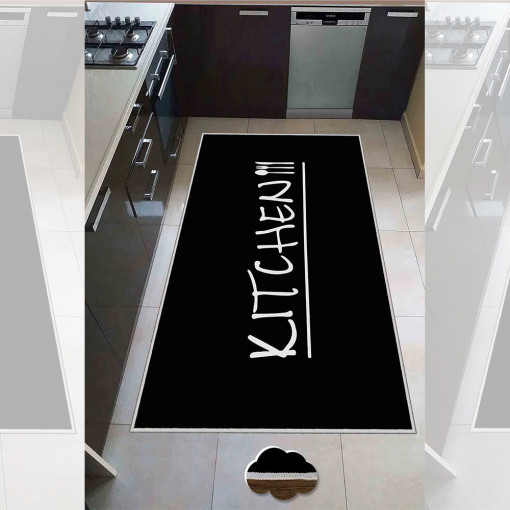 Covor de bucatarie Kitchen, negru, antiderapant, 80x150cm