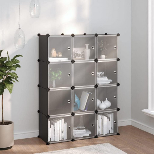 Dulap universal, organizator, pantofar modular cu 12 compartimente, 94,5x31,5x124 cm, negru