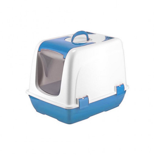 Litiera inchisa pentru pisici, culoare bleu