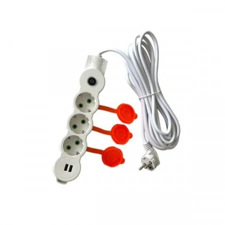 Prelungitor 3 prize, plus 2 prize USB 2.0, Intrerupator cablu, 3x1mm, 5M