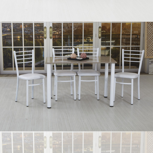 Set masa si 4 scaune, living - bucatarie, alb-nuc, Vasi