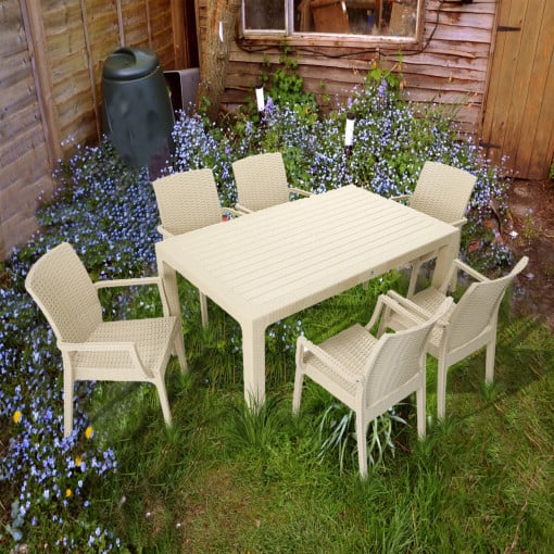 Set mobilier gradina - terasa, masa 90x150cm cu 6 scaune ratan, Elite, cappuccino