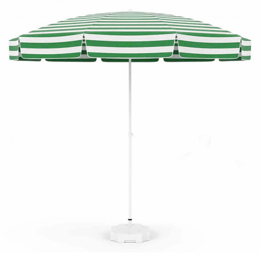 Umbrela de soare pentru plaja, protectie UV, Ø 180 cm, verde cu alb, acest produs nu contine suport.