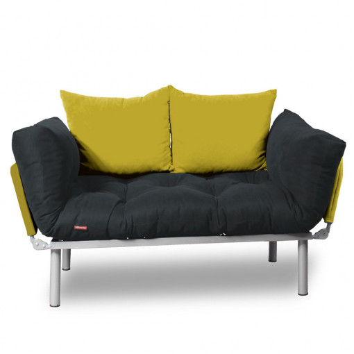 Canapea extensibila 2 locuri cadru inox, Smoke cu perne galbene