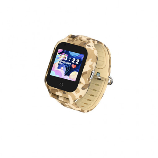 Ceas smartwatch copii cu GPS si slot SIM, rezistent la apa, Efour Tech FG-15, Camo galben