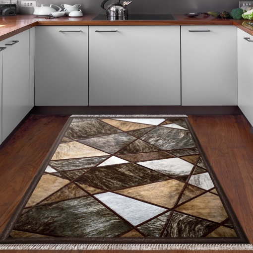 Covor bucaterie cu print digital 3D, Adrasan, 80x120cm, poliester 100%, spate antiderapant