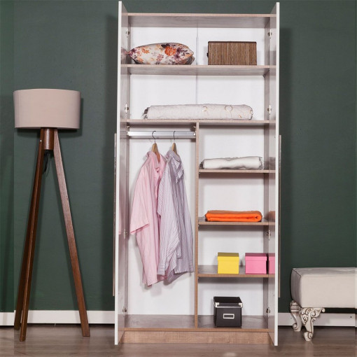 Dulap dormitor Infinity, Asos Home, alb-stejar, 90x195x57cm