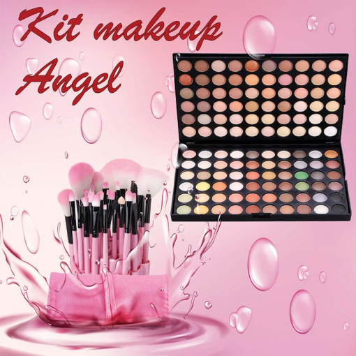 Kit makeup “Angel” cu 120 de farduri si set 24 pensule cu husa