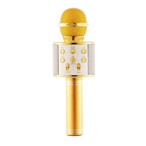 Microfon karaoke cu boxa inclusa, bluetooth, SD Card, USB, AUX, auriu