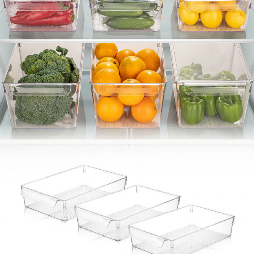 Organizator cutii plastic (3 piese), transparent, dimensiune 20 x 32.5 x 7 cm