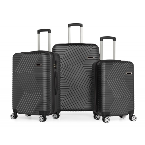 Set 3 trolere Artenova cu 4 roti, comaprtiment rigid, maner telescopic, cifru, negru