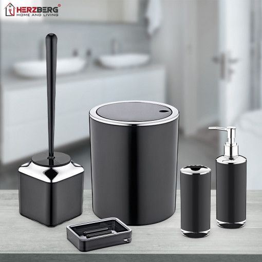 Set accesorii de baie cu 5 piese, accent de marmura, negru