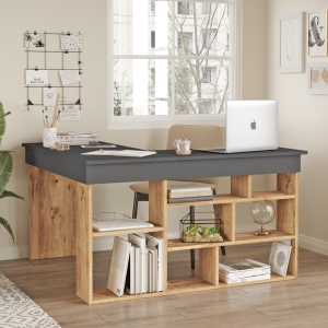 Birou de colt cu rafturi, Aramis, 115x120x42 cm, pin - antracit