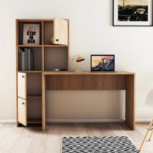Birou lucru cu rafturi stanga, dimensiuni 120x75x51.5 cm, stejar cu alb - Img 1