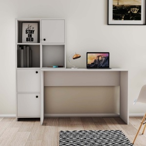 Birou lucru cu rafturi stanga, practic si spatios, dimensiuni birou 120x75x51.5 cm, alb - Img 4