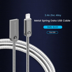 Cablu de incarcare/transfer rapid, owerline SMS-BJ01 de 1m si 2.4A, MicroUSB - Lightning(Iphone), argintiu