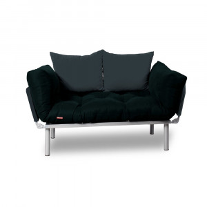 Canapea extensibila 2 locuri cadru inox, negru, perne gri incluse