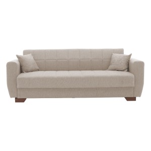 Canapea extensibila MKY234, 3 locuri cu lada de depozitare, material textil, crem