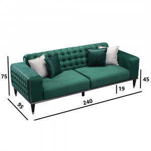 Canapea Nice, cadru lemn, material tapiterie catifea,verde inchis