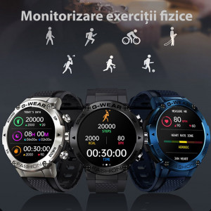 Ceas inteligent smartwatch barbati - femei, ritm cardiac, oxigen sange, tensiune arteriala, Efour Tech K28H, albastru
