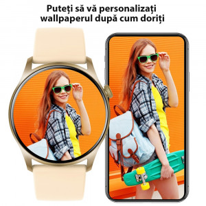 Ceas inteligent smartwatch barbati - femei, ritm cardiac, oxigen sange, tensiune arteriala, Efour Tech KC08, alb