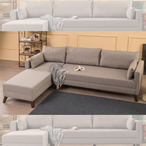 Coltar cu sezlong stanga Bella, crem,  275x85x165cm