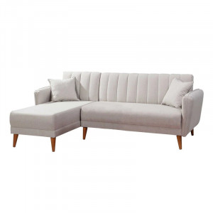 Coltar extensibil cu sezlong stanga Aqua, crem, 225x85x145cm