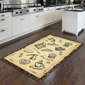 Covor Bucatarie cu print digital 3D, 80X150cm, poliester, antiderapant, model Mic Dejun